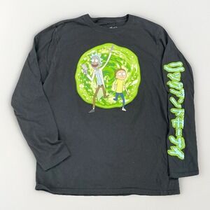 Rick and Morty Long Sleeve T Shirt‎ Mens M Black Adult Swim Novelty Cartoon